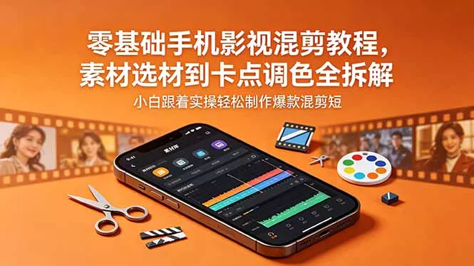 零基础手机影视混剪教程,素材选材到卡点调色全拆解,小白跟着实操轻松制作爆款混剪短片-站源网
