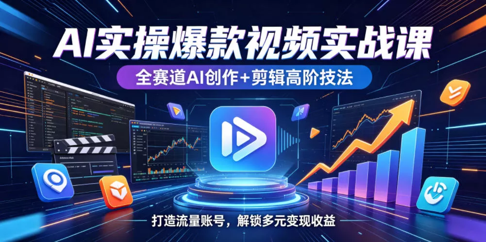 AI实操爆款视频实战课,全赛道AI创作+剪辑高阶技法,打造流量账号,解锁多元变现收益-站源网