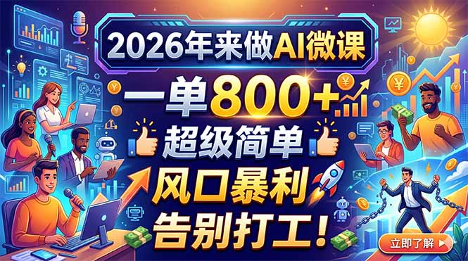 2026年来做AI微课，一单800+，超级简单，风口暴利，告别打工！-站源网