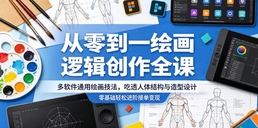 从零到一绘画逻辑创作全课,多软件通用绘画技法,吃透人体结构与造型设计,零基础轻松进阶接单变现-站源网
