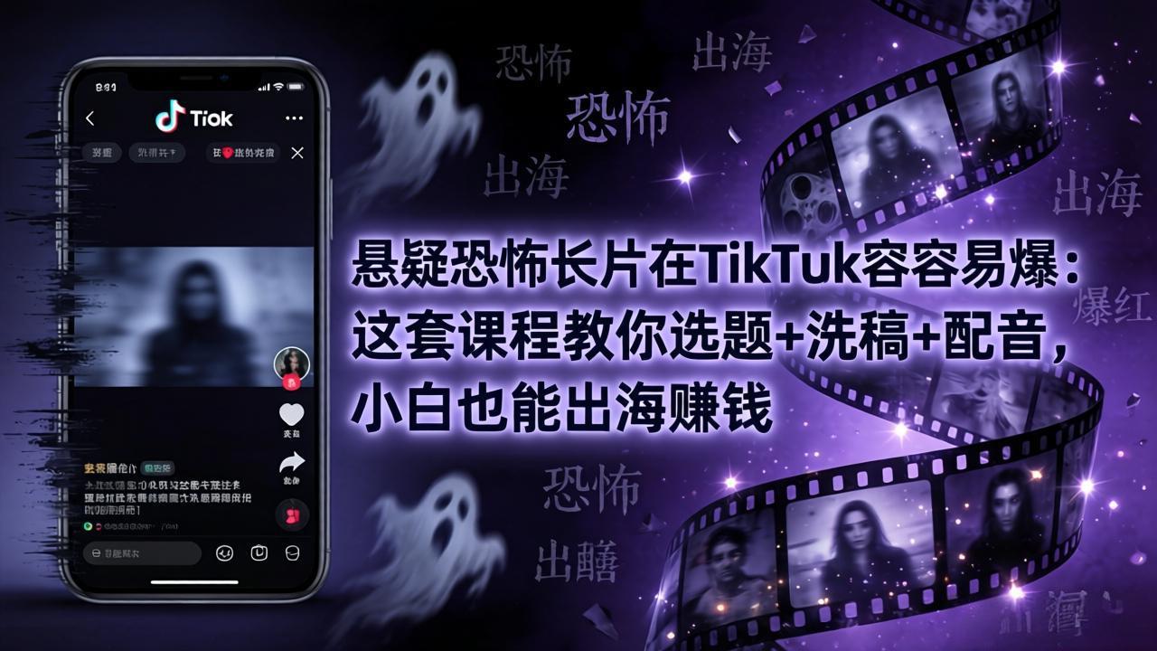 悬疑恐怖长片在TikTok最容易爆：这套课程教你选题+洗稿+配音，小白也能出海赚钱-站源网