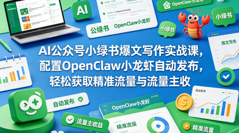 AI公众号小绿书爆文写作实战课，配置OpenClaw小龙虾自动发布，轻松获取精准流量与流量主收益-站源网