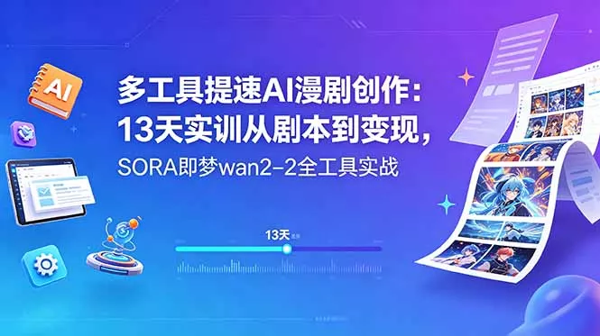 多工具提速AI漫剧创作:13天实训从剧本到变现,SORA即梦wan2-2全工具实战-站源网